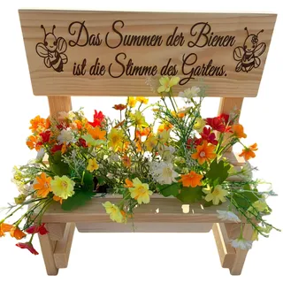 Blumenbank aus Holz mit Gravur,Dekorative Pflanzbank mit Blumenkasten,Geschenk für Mama,Oma,Opa–Gartenbank für Balkon&Terrasse, Outdoor Muttertag (Das Summen der Bienen ist die Stimme des Gartens)