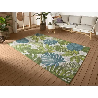 Hanse Home Tropical Leaves In- & Outdoor Teppich – Flachgewebe Aussenteppich, Jungel Palmen Blätter Design, ÖKO-TEX Wetterfest & UV-beständig für Balkon, Terrasse, Garten – Türkis Grün, 240x340cm