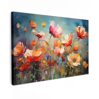 MuchoWow Leinwandbild Blumen - Aquarell - Kunst - Botanisch - Natur Wanddeko 90x60 cm , Orange , Textil , Kiefer , Rechteckig , 90x60 cm , FSC 100% , gerahmt , Bilder & Rahmen, Bilder, Leinwandbilder