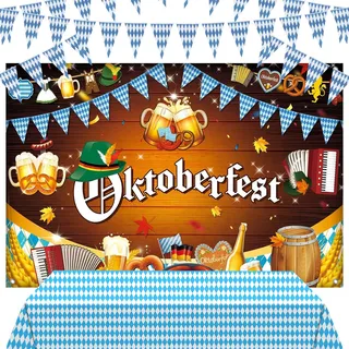 SERTAS Oktoberfest Deko,Oktoberfest Hintergrund Banner,Girlande Wimpel und Tischtuch Bayrisch für Oktoberfest Party Haus Bar Deko