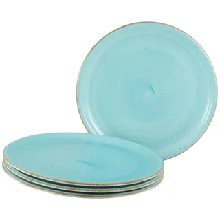 Creatable Pizzatellerset , Türkis , Keramik , 4-teilig , rund , handbemalt, lebensmittelecht, stapelbar , Geschirr, Teller, Pizzateller