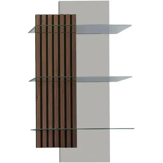 Moderano Wandregal , Nussbaumfarben, Greige , Holz, Glas, Holzwerkstoff , Kernnussbaum , furniert , 60x108x28 cm , Holzmöbel, Wohnwände Holz, Wohnwand Serien Holz