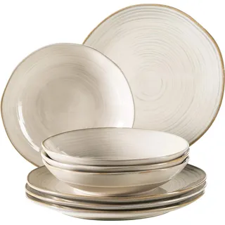 931371 Serie Nottingham Vintage Bordenset für 4 Personen - 8-teiliges Tafelservice im Retro-Look aus Steingut mit flachen und tiefen Tellern