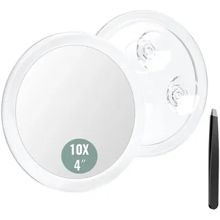 Auxmir 10X Vergrößerungsspiegel 10-Facher mit 3 Saugnäpfen, 10cm Runde Make Up Spiegel mit Vergrößerung, Schminkspiegel für Zuhause, Badezimmer und unterwegs, tragbar, Entfernung von Mitesser/Blasen