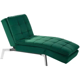 Beliani Chaiselongue Samtstoff smaragdgrün verstellbar Loiret , Textil , 179x93x76 cm , Gartenmöbel, Gartenliegen, Relaxliegen