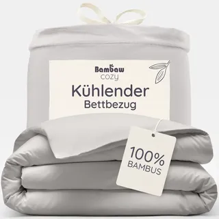 Bambaw Bettwäsche 155x220 Bambus, kühlender Bettbezug, umweltfreundliche und weiche Bettwäsche 155x220 cm, hautfreundlicher Allergiker Bettbezug (Grau)
