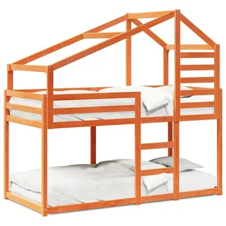 vidaXL Etagenbett mit Dach Wachsbraun 90x200 cm Massivholz Kiefer - Braun