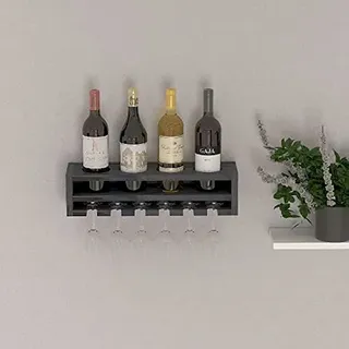 Homemania PSDNYSL Weinflaschen, Flaschenhalter, für Küche, Wohnzimmer, Anthrazit, Holz, 48 x 13,8 x 12 cm