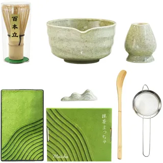 Matcha Set| Matcha Besen|Matcha Tea Set | Matcha Schale| Matcha Whisk,Schaufel, Sieb, Matcha-Besenhalter, Matcha-Besenständer-7 Stück,Matcha-Tee-Set für die Zubereitung von Latte(Matcha-Grün)