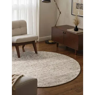 ELLE DECORATION Beans meliert, braun, natur, H:10mm Ø:200cm, Wolle, Teppiche, Wollteppich, Handweb Teppich Wolle, Rund, Perlenstruktur, Wohnzimmer, Schlafzimmer