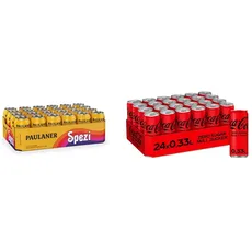 Paulaner Spezi, 24er Dosentray, EINWEG (24 x 0,33l) & Coca-Cola Zero Sugar / Koffeinhaltiges Erfrischungsgetränk in stylischen Dosen mit originalem Coca-Cola Geschmack - 24 x 330 ml Dose