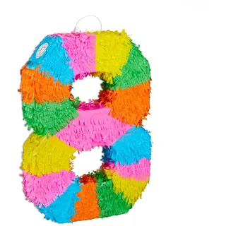 Relaxdays Pinata Geburtstag, Zahl 8, zum Aufhängen, Kinder & Erwachsene, Papier, zum selbst Befüllen, Piñata, bunt