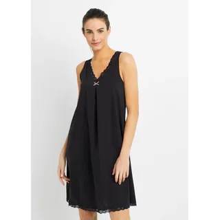 Nachthemd BONPRIX, Damen, Gr. 36/38 (S), N-Gr, schwarz, Obermaterial: 50% Baumwolle, 50% Viskose. Spitze: 87% Polyamid, 13% Elasthan, Kleider Nachthemd, fließendes Nachtkleid, mit zarten Spitzendetails, ärmellos, Topseller