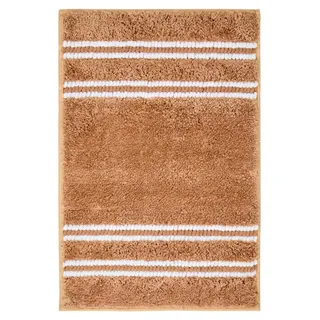 Premier Moderner Baumwollteppich, Beige und Weiß, Gestreiftes Hochflor-Design, Weicher Badezimmerteppich, rutschfeste Unterseite