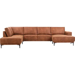 OTTO home Wohnlandschaft »XXL Sofa Oland, Struktur, Flachgewebe, Luxus-Microfaser, Boucle« U-Form, 345 cm, Wellenunterfederung, Skandi-Design, Metallfüße, braun