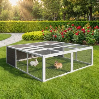 MyAnimal Freilaufgehege MH-06 | Wetterfest & Winterfest - Hasen Kaninchen Stall - Freigehege - Kleintier Stall - mit Unterstand - Faltbar - XXL (Grau) - Grau