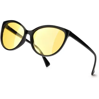 TJUTR Polarisierte Nachtfahrtbrille Damen, HD-Nachtsichtbrillen Reduzieren Blendung UV-Schutz Nachtbrillen (Schwarz/Gelb Nachtsichtbrille)