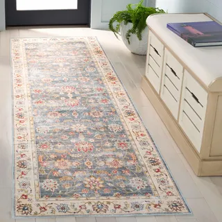 SAFAVIEH Distressed Teppich für Maschinenwaschbar und rutschfest - Ideal für stark frequentierte Bereiche - Arizona Collection, Kurzer Flor, Grün und Beige, 62 X 240 cm