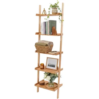 Relaxdays Leiterregal 5 Ablagen 56 x 33 x 189 cm Walnuss