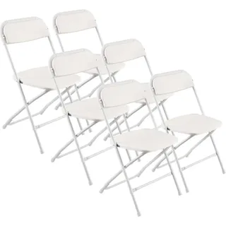 6er Set Klappstühle - Faltbare Campingstühle aus Kunststoff - Tragbare & Stapelbare Sitze für Drinnen und Draußen - Faltstuhl Ideal für Haus, Hof, Garten, Partys, Veranstaltungen - Farbe Weiß