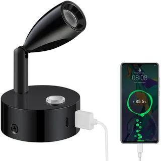 ERWEY LED Leselampe 12V Wohnmobil Touch Dimmbar 3 Farbtemperatur Modi, Wandlampe mit Ladefunktion USB A+C-Anschlüssen, DC 12V-24V Spot Innenbeleuchtung für Boot Auto Camper Van Yacht, Schwarz