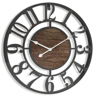 Pytha Sight Wanduhr Groß XXL Wohnzimmer Ohne Tickgeräusche,Große Wanduhr 50cm,Schwarz Vintage Grosse Industrial Walnuss Arabisch Ziffern Wanduhren für Modern Wohnzimmer,Küche,Büro,Heimdekoration