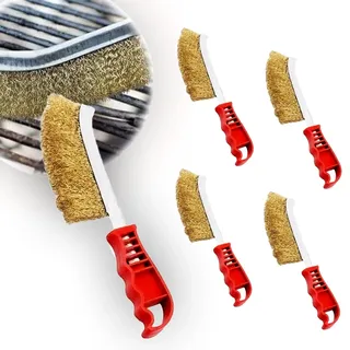 Abonana 5 STÜCK Messingbürste Grill, Grillbürste Messing Mehrzweck, Drahtbürste Set Mit Gebogenem Griff mit Borsten aus Edelstahl Messing für Grillrost,Gasgrill, Holzkohlegrill, Gusseisengrill