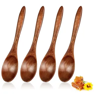 cobee 4PCS Kleine Holzlöffel, 14.5cm Honiglöffel für Tee Mini Holz Teelöffel für Kaffee Marmelade Salze Holzlöffel zum Essen Asanta Smooth Tiny Servierlöffel für Glas & Condiment