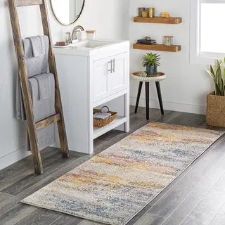 Livabliss Sarasota Wohnzimmer modern – Abstrakt Design in Marmor Optik für Wohnzimmer 80x220 cm, Esszimmer, Schlafzimmer - Marmor e groß, weicher Kurzflor in Blau, Senfgelb, Rost