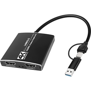 XMSJSIY 4K HDMI Video Capture Card HDMI zu HDMI USB/USB C 3.0 Video Recording Card Gerät Full HD 1080P 60FPS für Spiel Spielen, Live Streaming, Video Aufnahme mit PS4/PC/OBS/Kamera/PC/Telefon