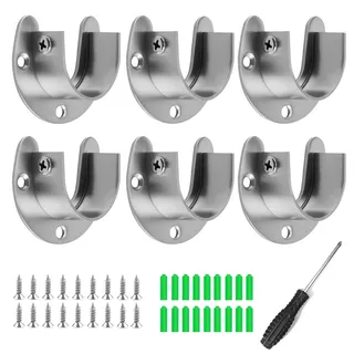 6 Stück Rundrohr Halterung for Schrankrohr Stange, U-Form Gardinenstange Halter, Flansch Stangenhalter, Edelstahl Kleiderstangen Halterung, Rundrohr Halterung mit Schrauben und Schraubendreher (22mm)