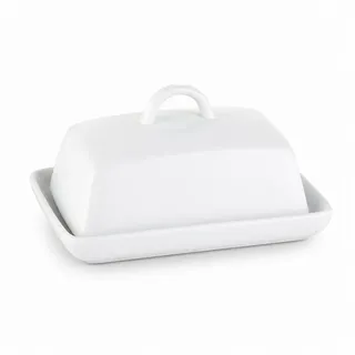 Testrut axentia 811175 Butterdose Porzellan, klassische Butterglocke für 250 g Butter, Butterbox für Haushalt und Küche, Butterschale mit Deckel und Griff, weiß,16 x 8 x 13 cm