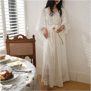 XFZJCHAP Vintage bestickte Baumwoll-Nachthemden für Damen, Frühling und Herbst, Prinzessinnen-Nachtwäsche, Spitze, Nachtwäsche, viktorianisches langes Nachtkleid (weißer XL-Code)