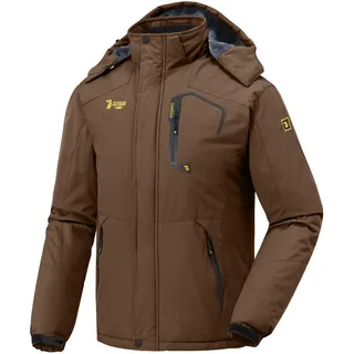 donhobo Herren wasserdichte Wanderjacke Regenjacken Outdoor Funktionsjacke mit Kapuze Windbreaker Full Zip Winddicht Mantel Jacke für Camping Ski Sports Freizeitjacke Braun L