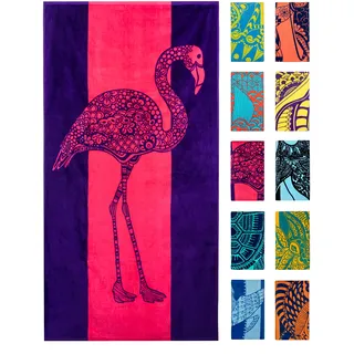 Nova Blue Flamingo Strandtuch - Rosa und Lila mit einem niedlichen Design, extra groß, XL (86,4 x 160 cm) saugfähig und tragbar, leicht, rosa Strandtuch, aus 100% Baumwolle