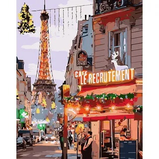 Maysurban Malen nach Zahlen Erwachsene Anfänger,DIY Handgemalt Ölgemälde Kits Auf Leinwand,Paris Street View 40 X 50 cm ohne Rahmen