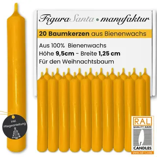 Figura Santa® BAUMKERZEN 20x Premium Kerzen aus 100% reinem BIENENWACHS - Bienenwachskerzen Geburtstagskerzen Christbaumkerzen H10 Ø1,25 cm ca. 2.5 h Brenndauer/Kerze