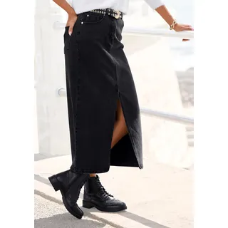 Buffalo Jeansrock, in modischer Midilänge, elastischer Denimrock mit Schlitz, Sommerrock, schwarz