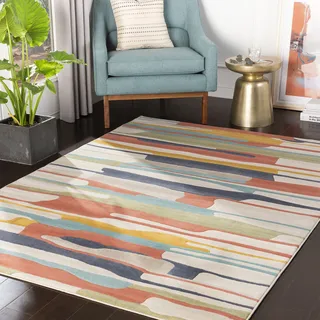 Surya Teppich Wohnzimmer Boho Kurzflor Wohnzimmerteppich, Schlafzimmer 120x170 cm - Teppich für Esszimmer mit geometrischem Muster, Skandinavischer modern in Orange, Blau, Beige