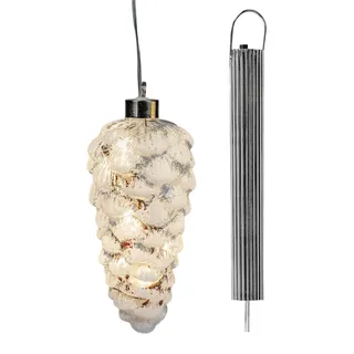 LED hängender Zapfen 18 cm aus Glas mit Timer 6h/18h Weihnachtsdeko - Transparent
