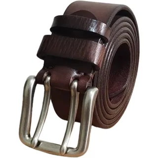 NALANY Herren Ledergürtel Doppeldorn Schließe Ca. 3.8cm Breit Und Ca. 4mm Stark, Männer Guertel Doppel ösen Echt Leder Vintage Look Gürtel Für Kleidung(120cm/47, Coffee)