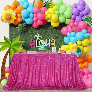Hochzeits-Tischdecke, rechteckig, 127 x 203 cm, Fuchsia, Pailletten-Tischdecke, funkelnder Stoff für Geburtstag, Brautparty, Dekoration