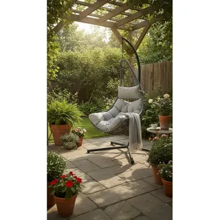Acamp Hängesessel , Anthrazit, Grau, Dunkelgrau , Metall, Kunststoff , Uni , Füllung: Schaumstoff, Fleece,Schaumstoff, Fleece , 95x195 cm , wetterfest , Gartenmöbel, Gartenschaukeln, Hängesessel