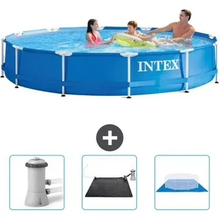 Kreisförmiges Schwimmbecken - 366 x 76 cm - Blau - Beim Lieferumfang: Schwimmbeckenpumpe - Solar-Matte - Bodenabdeckung - Blau