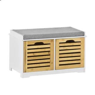 SoBuy Schuhbank Weiß-Natur , Naturfarben , Holzwerkstoff , 71x43x34 cm , Garderobe, Garderobenbänke, Schuhbänke