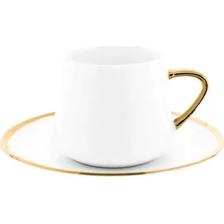 Mulex 12 Tlg. Set Mokkatassen mit Untertassen aus Porzellan Mokkaservice 100 ml Weiß/Gold - Weiß, Gold