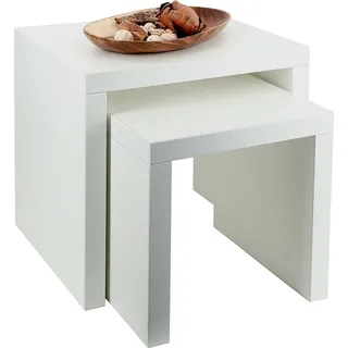 2 Satztisch Weiß  Couchtisch fest verleimt - Weiß