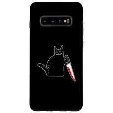 Hülle für Galaxy S10+ Lustige schwarze Katze mit blutigem Messer Grinse Katze