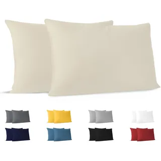 Dreamzie Kissenbezug 40x70 (Set mit 2) - 100% Jersey Baumwolle 150 g/qm Kissenbezüge -Beige - Für Kissen 40x70 cm - Kissenhülle - Kissenbezug - Resistent und Hypoallergen
