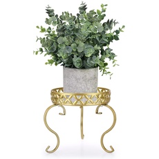 IGNPION 1 x Kunst-Metall-Pflanzenständer, Blumentopfhalter, für drinnen und draußen, Gold (Pflanze nicht im Lieferumfang enthalten)